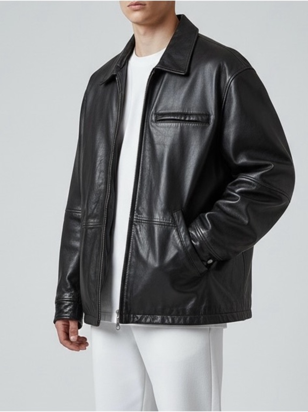 Men's Vintage 90’s Black Leather Zip-Up Jacket